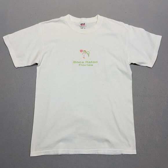 Vintage Boca Raton Florida Palm Tree Embroidered Shirt Medium White Graphic - Picture 1 of 8